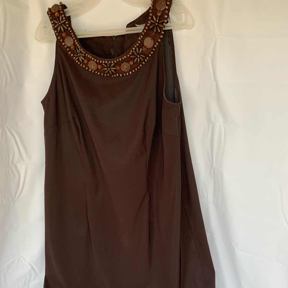 Connected Woman Brown Beaded Sleeveless Dress 16 W